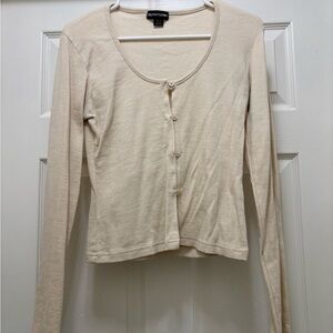 PrettyLittleThing Cream Long Sleeve Ribbed Button Top